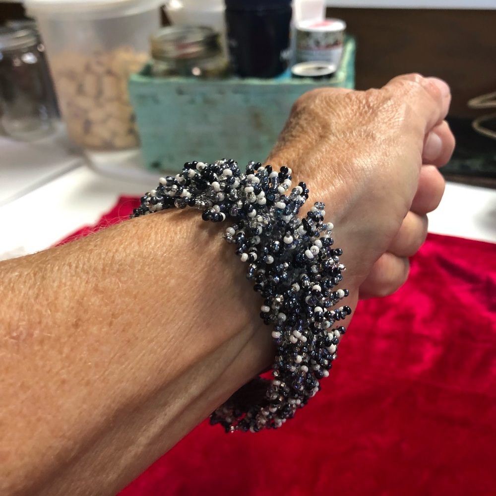 Hand knitted beaded bracelet